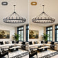 YANSUN 53" Farmhouse Wagon Wheel Chandelier, 30-Light Matte Black Ceiling Light, Adjustable Height, E12 Bulbs, Dining Room Fixture