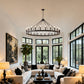 YANSUN 53" Farmhouse Wagon Wheel Chandelier, 30-Light Matte Black Ceiling Light, Adjustable Height, E12 Bulbs, Dining Room Fixture