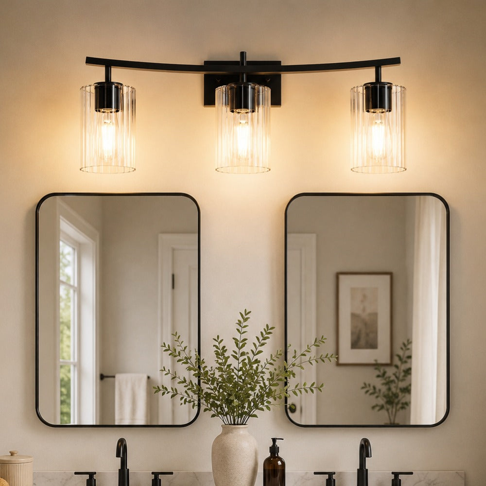 YANSUN 3-Light Black Vanity Light Hardware with E26 Sockets and Square Wall Plate for Bathroom Fixtures