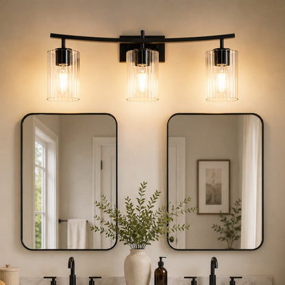 YANSUN 3-Light Black Vanity Light Hardware with E26 Sockets and Square Wall Plate for Bathroom Fixtures
