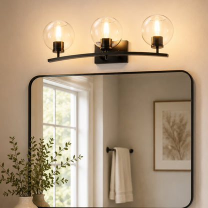 YANSUN 3-Light Black Vanity Light Hardware with E26 Sockets and Square Wall Plate for Bathroom Fixtures