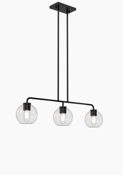 YANSUN 3-Light Black Metal Island Chandelier, E26 Socket, Hardware-Only Pendant Light, Modern Hanging Light for Kitchen, Dining Room