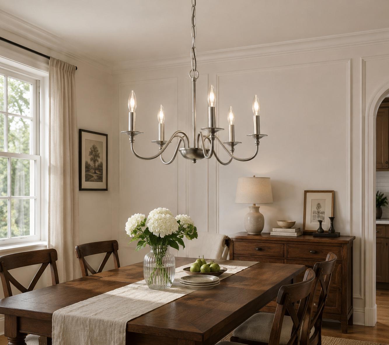 YANSUN 6-Light Nickel Branch Chandelier Modern Ceiling Pendant Light Fixture E12
