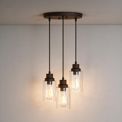 YANSUN 3-Light Oil Rubbed Bronze Kitchen Island Pendant Light with Clear Glass Shade Traditional E26 Ceiling Light Fixture