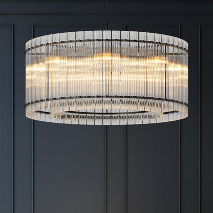 YANSUN 37in. Black 2-Tier 8-Light Water Ripple Crystal Chandelier Modern Ceiling Light for Dining Room Living Room Bedroom Foyer High Ceiling