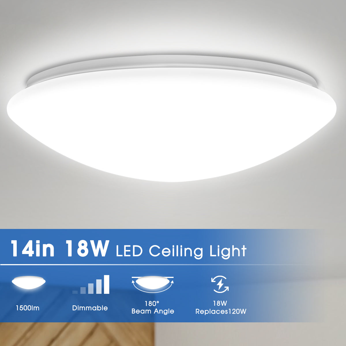 YANSUN 1-Pack 13 In.1-Light White Mushroom Integrated LED Flush Mount with Frosted Shade Daylight 6000K for