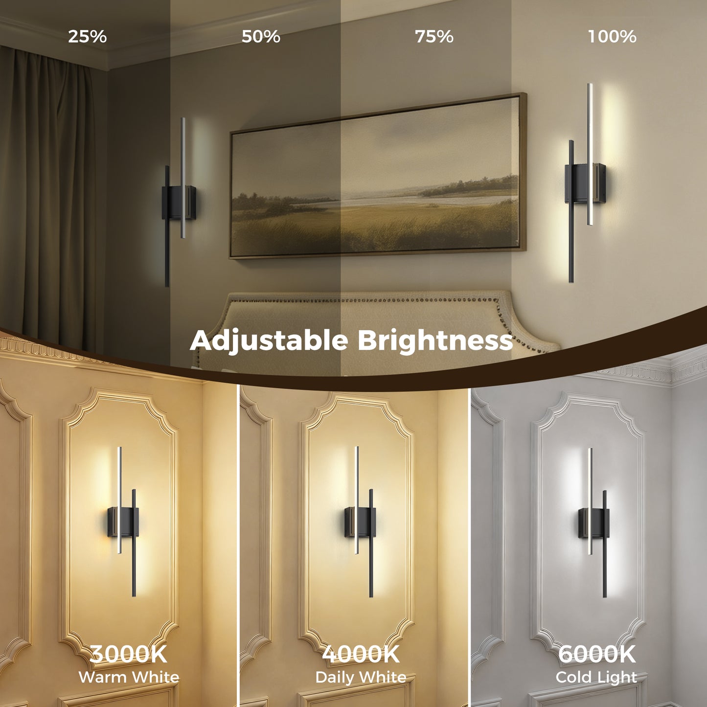 YANSUN 24 in. 2-Pack Linear Black LED Wall Sconce Dimmable Wall Light for Living Room Hallway