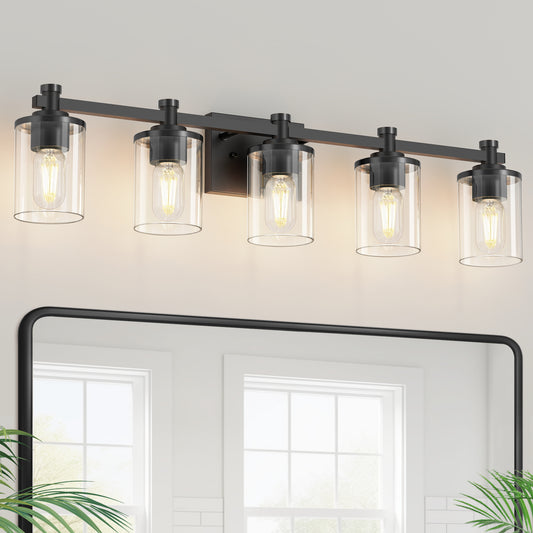 YANSUN 33 in. 5-Light Black Bathroom Vanity Light for Bathroom Bedroom or Hallway with Clear Glass Shades