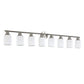 YANSUN Modern 8-Light Vanity Wall Sconce, Brushed Nickel Finish with Frosted Glass Shades for Bathroom or Hallway Lighting (No Bulbs)