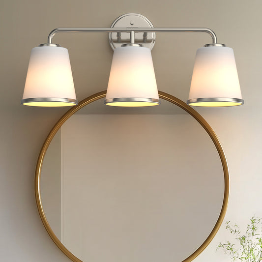 YANSUN 23 in. Modern 3-Light Brushed Nickel Vanity Light with Soft White Glass for Bathroom