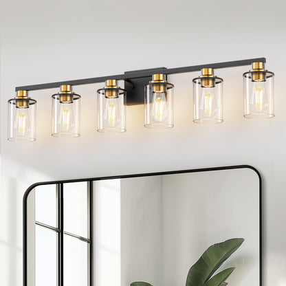 YANSUN 40 in. 6-Light Black and Gold Metal Vanity Light with Dimmable No Bulbs Included