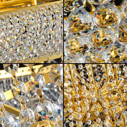 YANSUN 32in.Gold Crystal Chandelier 27-Light French Empire LED Bulbs Included Adjustable Chain 3000K Warm Light for Living Room Dining Room Foyer