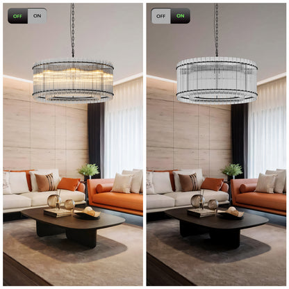 YANSUN 37in. Black 2-Tier 8-Light Water Ripple Crystal Chandelier Modern Ceiling Light for Dining Room Living Room Bedroom Foyer High Ceiling