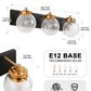 YANSUN 22 in. 3-Light Modern Black and Gold Vanity Light with Crackle Glass Wall Perfect for Vanity Powder Room Dressing Room
