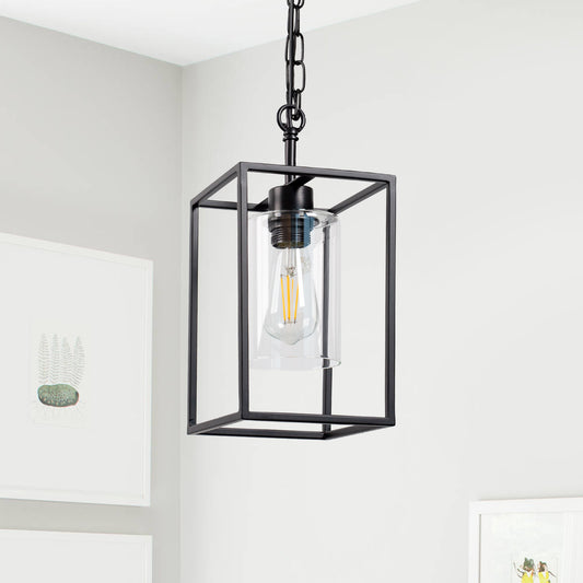 YANSUN 1-Light Black Kitchen Island Pendant Lighting with Glass Shade, Hanging Lighting for Living Room, Restaurant, Hallway