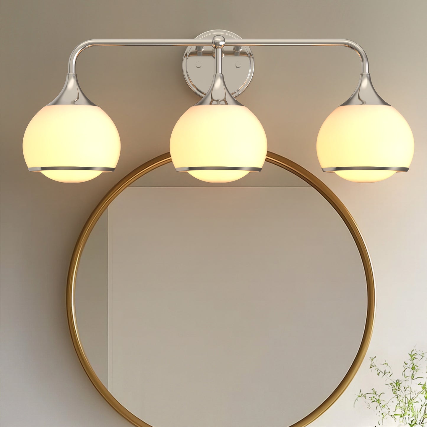 YANSUN 27 in. Modern 3-Light Brushed Nickel Vanity Light with Soft White Glass for Bathroom