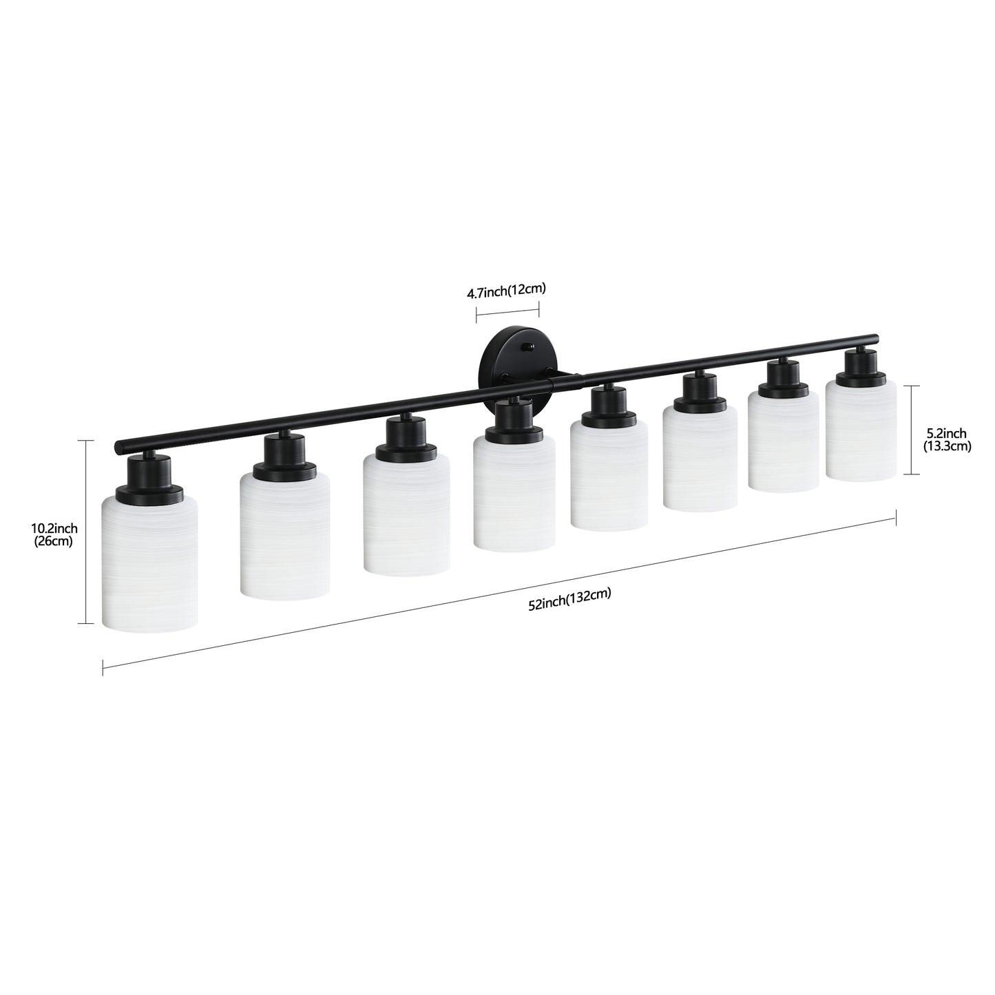 YANSUN Black & White Modern Bathroom Vanity Light, 8-Light Wall Sconce, Iron & Frosted Glass, E26 Base, Hard-Wired (Bulbs Not Included)