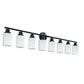YANSUN Black & White Modern Bathroom Vanity Light, 8-Light Wall Sconce, Iron & Frosted Glass, E26 Base, Hard-Wired (Bulbs Not Included)