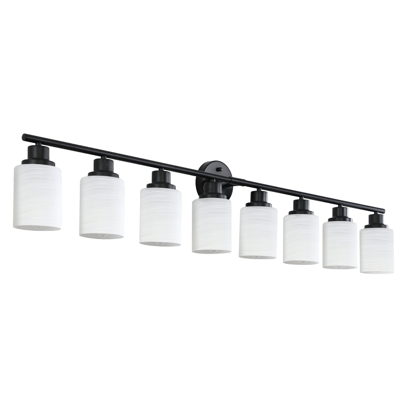 YANSUN Black & White Modern Bathroom Vanity Light, 8-Light Wall Sconce, Iron & Frosted Glass, E26 Base, Hard-Wired (Bulbs Not Included)