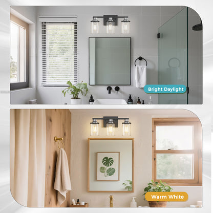 YANSUN 3-Light Vanity Mirror Light, 17-Inch Length, Matte Black & Brushed Nickel Finish, ETL Certified, E26 Sockets