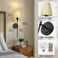 YANSUN Set of 2 Fabric Shade Wall Sconces with Adjustable Color Lighting, Matte Black Finish, Modern Indoor Wall Light (9.8in)