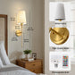 YANSUN Set of 2 Fabric Shade Wall Sconces with Adjustable Lighting, Brushed Copper Finish, 27-Inch Height, Modern Design