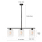 YANSUN Modern 3-Light Kitchen Island Pendant Light, Black Ceiling Fixture with Clear Glass Shades, E26 Hanging Rod Chandelier for Dining Room Kitchen Island