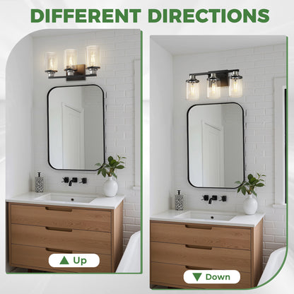 YANSUN 3-Light Vanity Mirror Light, 17-Inch Length, Matte Black & Brushed Nickel Finish, ETL Certified, E26 Sockets