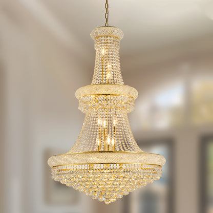 YANSUN 32in.Gold Crystal Chandelier 27-Light French Empire LED Bulbs Included Adjustable Chain 3000K Warm Light for Living Room Dining Room Foyer