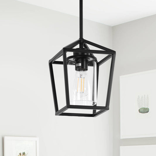 Pendant Lighting, Industrial Ceiling Light Black Lantern Chandelier with Farmhouse Metal Cage Adjustable Height Rustic Hanging Light for Kitchen Island, Bedroom or Entryway1 Light