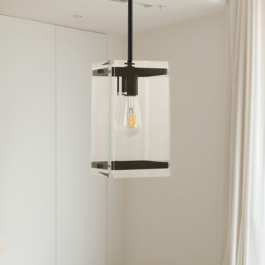 YANSUN 1-Light Black Pendant Hanging Light with Clear Glass Shade for Kitchen Island