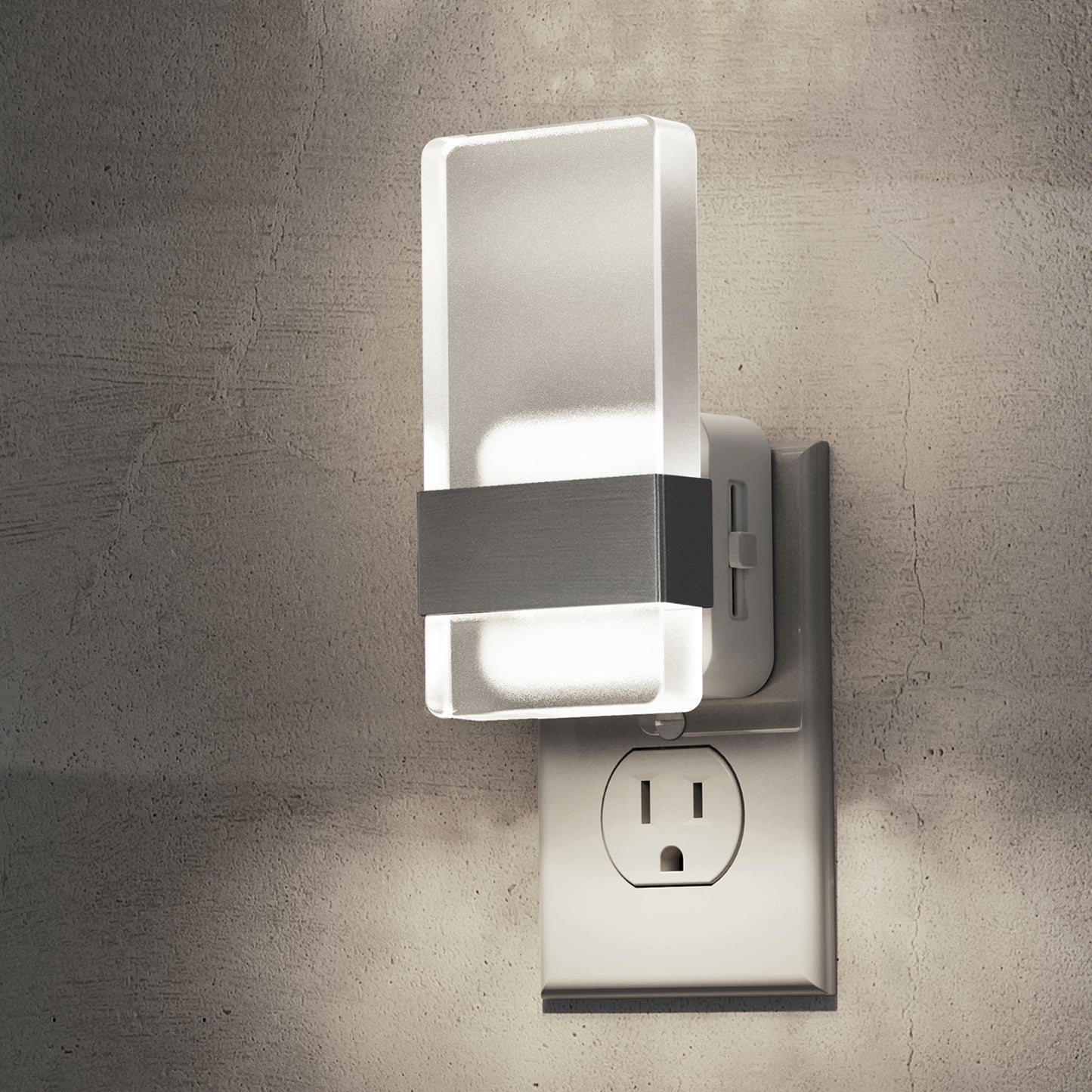 YANSUN 2-Pack Plug-In Night Lights with Frosted Acrylic Columns, Brushed Nickel Finish, 5000K White Light, Dimmable