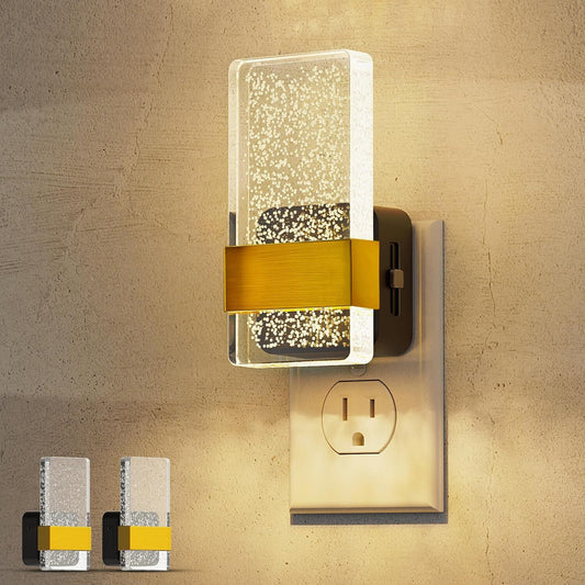 YANSUN 2-Pack 1W Dusk to Dawn Plug-in Night Lights Modern Acrylic Warm White 2700K Dimmable LED Night Lights with Gold Accent for Hallway Bedroom