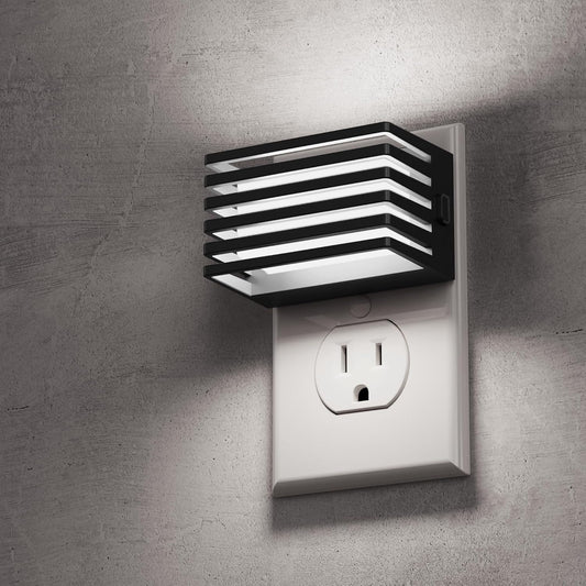 YANSUN 2-Pack 1W Plug-In Dusk to Dawn Night Light, Black Fence Design, White 5000K LED, 3-Level Button Dimmer, US 2-Prong Plug