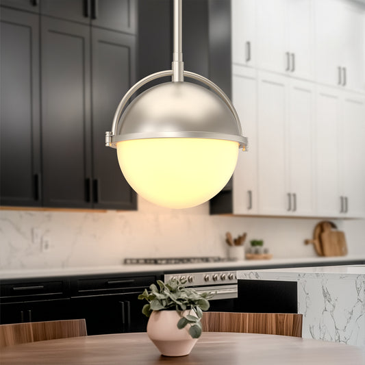 YANSUN 1-Light Brushed Nickel Mini-Pendant Light with Frosted Glass Shade