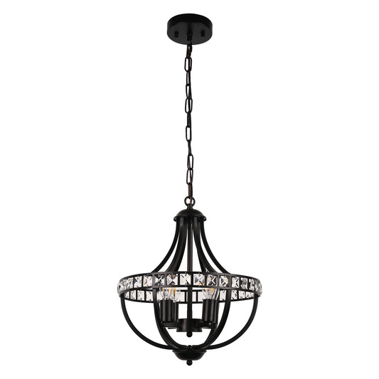 YANSUN 4-Light Black Crystal Candlestick Chandelier, Hardwired for Living Room