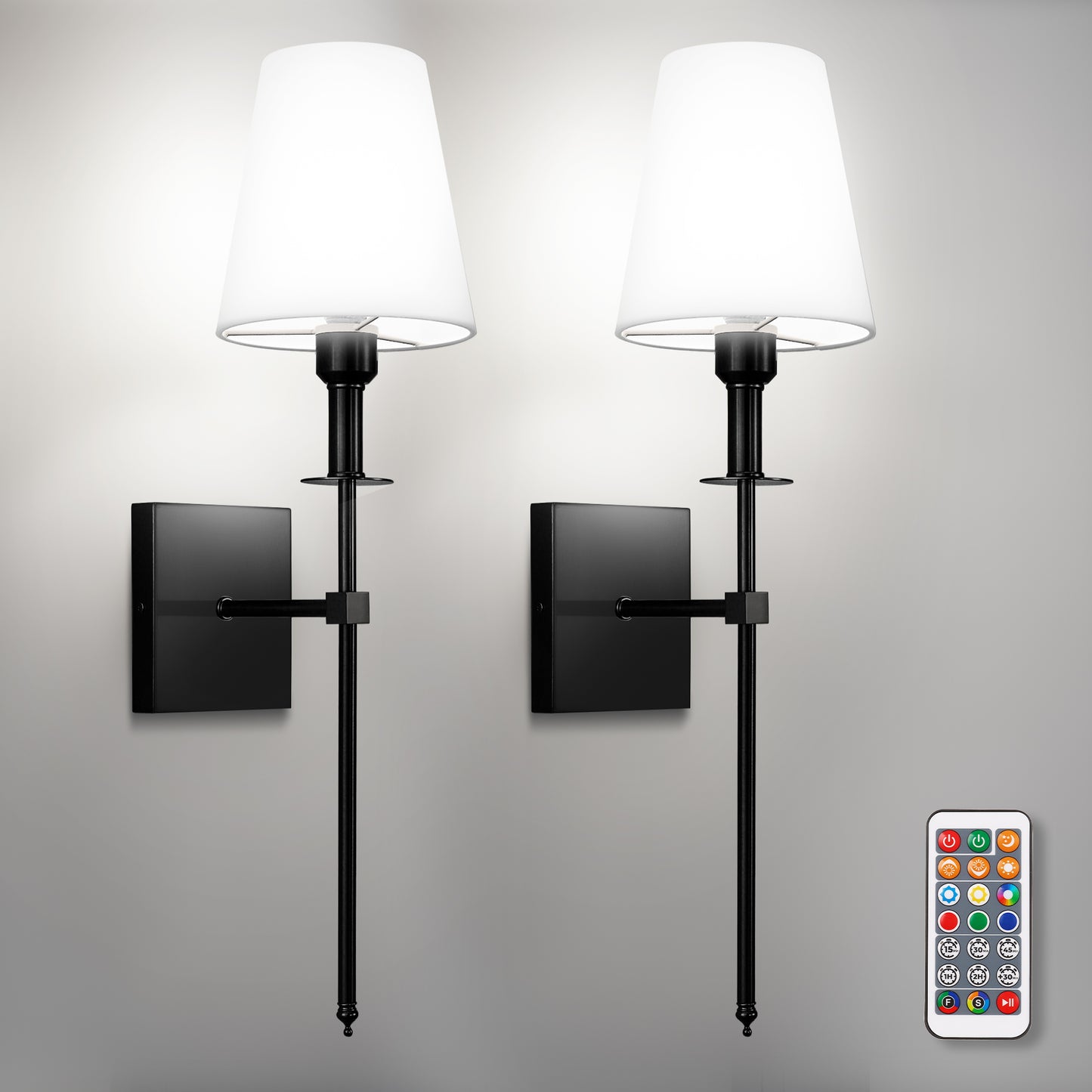 YANSUN 6 in. 1-Light Black Metal LED Dry Rated Vanity Light Bar with Bell Fabric Shade Dimmable