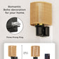 YANSUN 1-Pack 1W Dusk to Dawn Plug-in Night Light Boho Rope Shade Warm White 2700K Dimmable LED Night Light with Gold Ring Accent for Bedroom Hallway