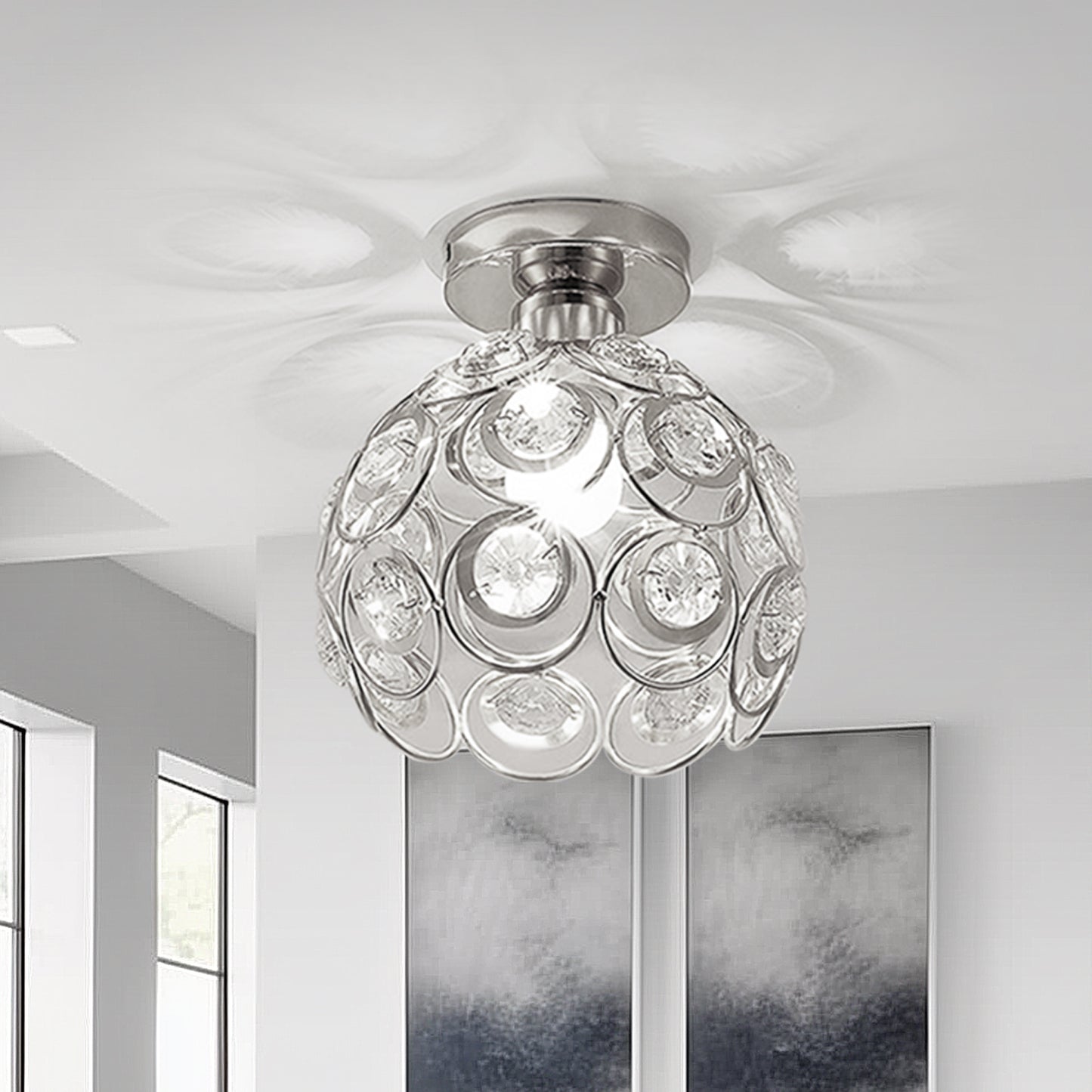 YANSUN 8 in 1-Light Chrome Crystal Semi Flush Mount Ceiling Light Fixture for Foyer, Entryway Kitchen Bedroom Dining Room