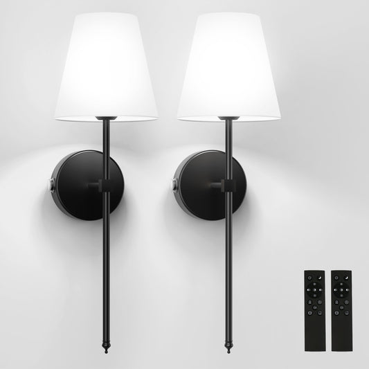 YANSUN 8 in. 1-Light Black Wall Sconce, Wall Sconce with Detachable Bulbs and Fabric Shade for Living Room(2-Pack???????o?