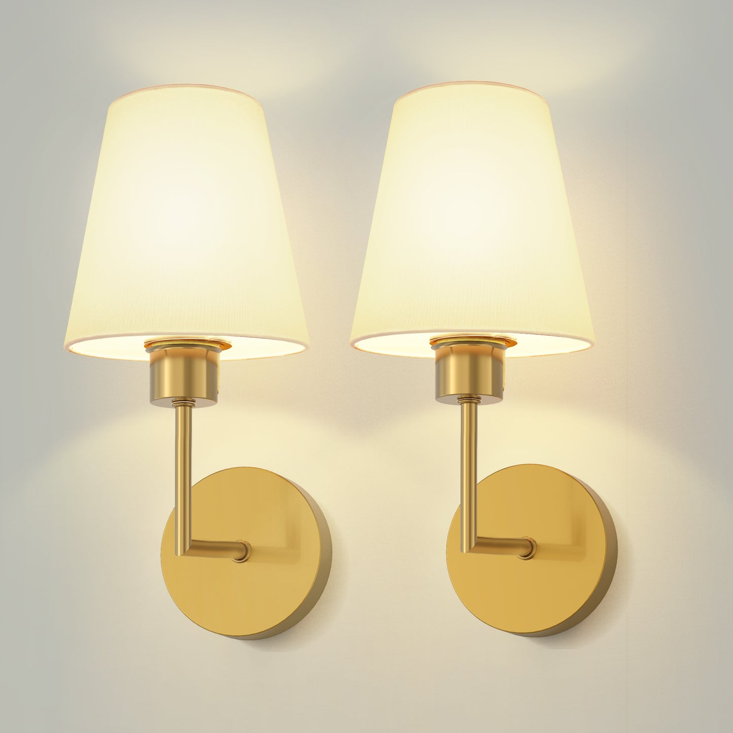 YANSUN 6 in. 1-Light Gold Wall Sconce, 9-Colors Indoor Wireless Wall Light Bedroom Living Room Hallway (2-Pack)
