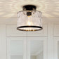 YANSUN 9 in. 1-Light Black Round Clear Glass Semi-Flush Mount with Water Glass Shade and No Bulbs Included 1-Pack