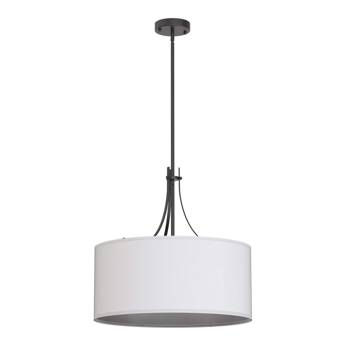 YANSUN 5-Light Industrial Black Finish Chandelier with Drum-Shaped Black Fabric Shades, No Bulbs Included,Curved Flat Tubular Arms, E26 Base