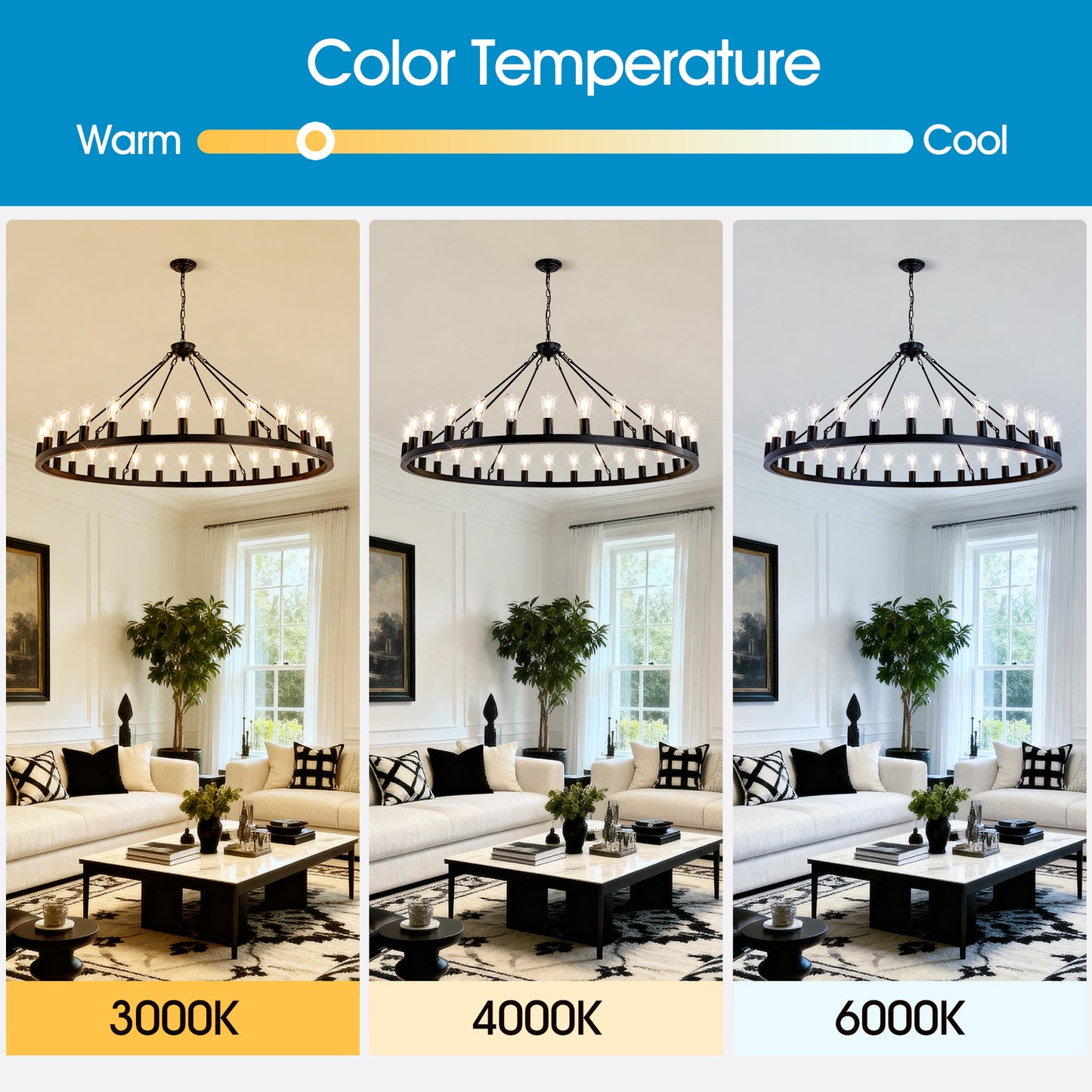 YANSUN 64in. Matte Black Wagon Wheel Chandelier 30-Light E26 Farmhouse Industrial Pendant Light for High Ceiling Dining Room (No Bulbs)