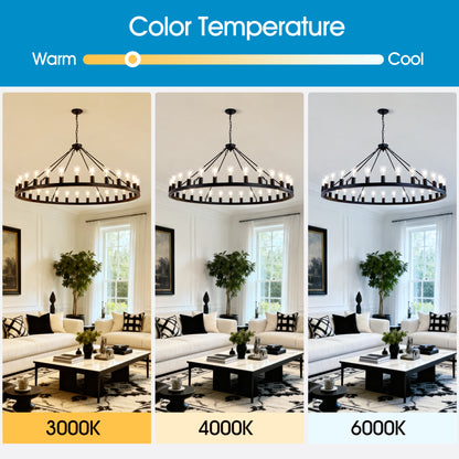 YANSUN 64in. Matte Black Wagon Wheel Chandelier 30-Light E26 Farmhouse Industrial Pendant Light for High Ceiling Dining Room (No Bulbs)