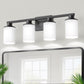 YANSUN 27 in. 4-Light Matte Black Cylinder Glass Shade Vanity Light with Dimmable for Bathroom No Bulbs Included