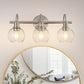 YANSUN 20 in. 3-Light Brushed Nickel Bathroom Vanity Light, Industrial Design with Clear Glass Globe Shade for Powder Room