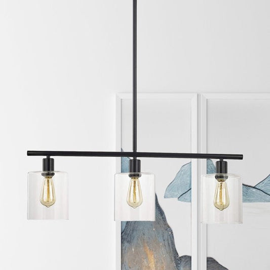 3-Light Pendant, Rustic Industrial Chandeliers with Modern Glass Shades Adjustable Wire Ceiling Light For Dining Rooms Living Room Kitchen Island Black