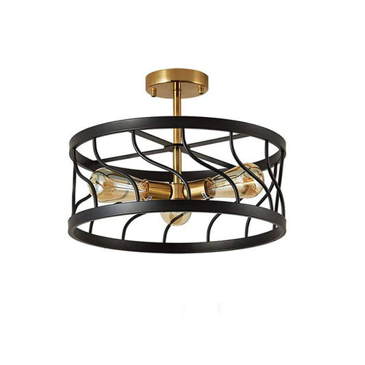 3-Light Semi Flush Mount Ceiling Light,Rustic Vintage Metal Ceiling Light Fixture With Gold Interior for Entryway, Hallway, Foyer, Dining Room, Living Room