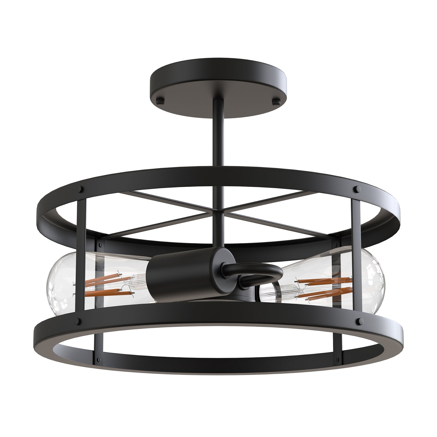 Farmhouse Semi Flush Mount Ceiling Light Fixture, 2-Light Industrial Metal Cage Ceiling Lamp, Vintage Close to Ceiling Lighting
